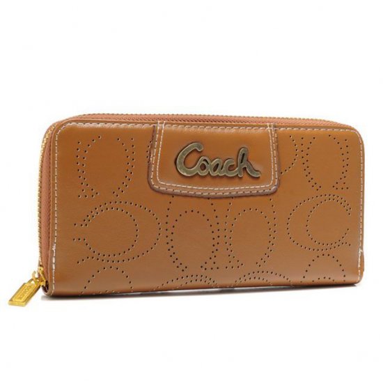 Coach Perforated Logo Large Camel Wallets AXR | Women